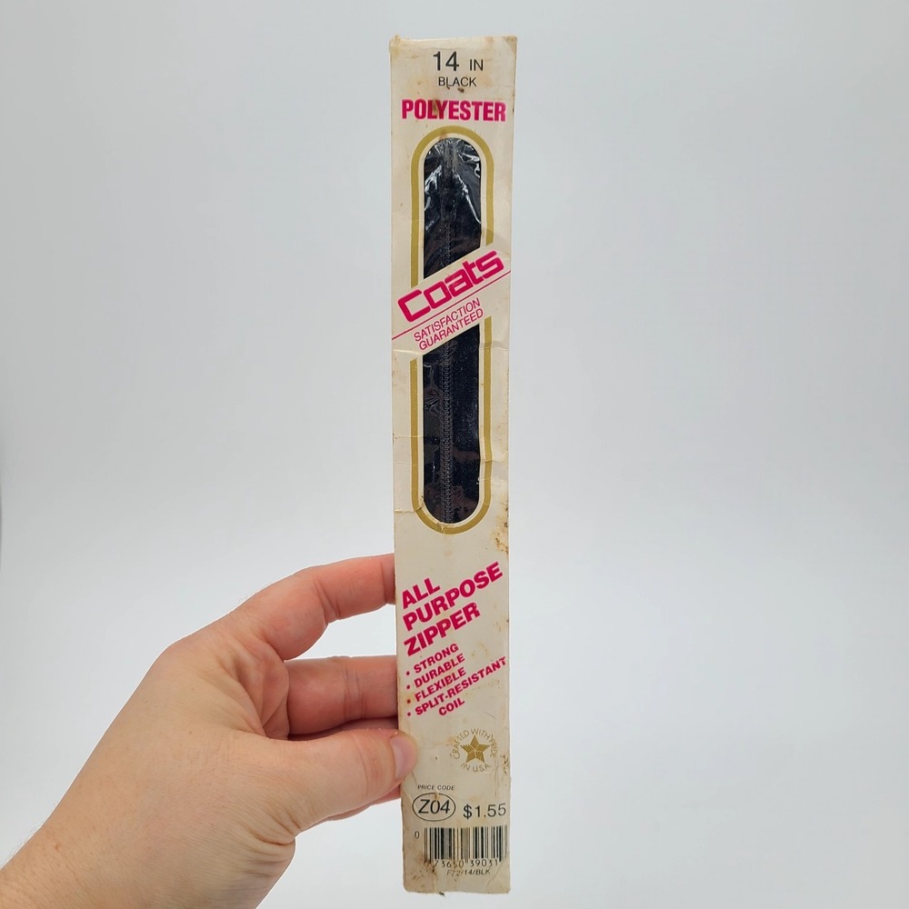 VTG Coats & Clark Polyester All Purpose Zipper 14" BLACK Z04 F72/14/BLK NOS